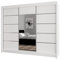 BEAUTY SOFA Monika - Schrank mit Spiegel - Kleiderschrank mit Schiebetüren - Schubladen im Inneren - Garderobenschrank, Mehrzweckschrank, Flurschrank, 200 cm breit - Schrank Weiß Silberne Sprossen