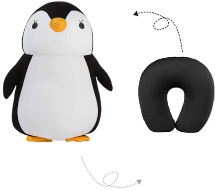 ieron Zwei-in-Eins verformbare U-förmige Kopfstütze, Cartoon-Tier-Plüschkissen, tragbares Reise-U-förmiges Kissen, Bürokissen-Pinguin