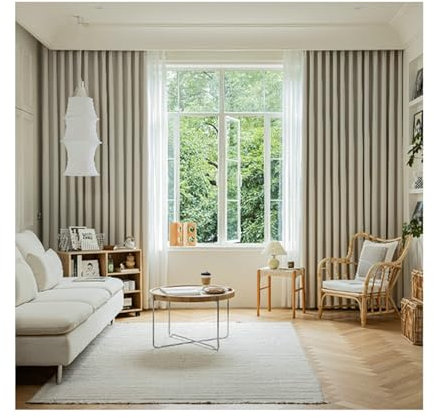 Ayoiow Verdunkelungsvorhänge Jugendzimmer, Verdunkelungsvorhänge Mit Ösen, Polyester Gardinen Vorhänge 2Er Set Kräuselband, Creme Beige, 107X132CM