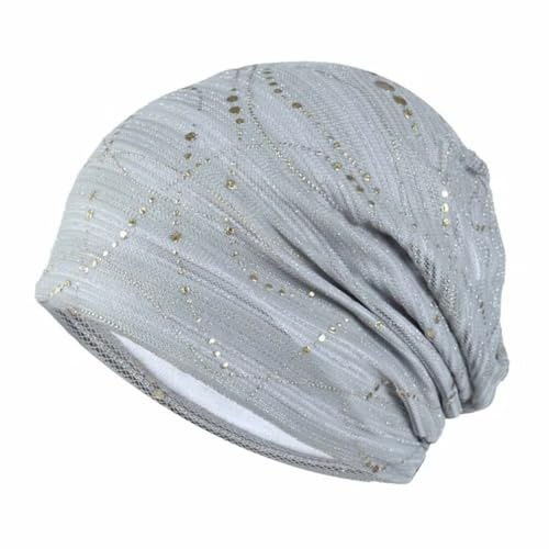 Plancholo Spitze Chemo Turban Damen Kopfbedeckung Beanie Chemo Cap Chemo Kopfbedeckung mit Pailletten, grau, Einheitsgröße