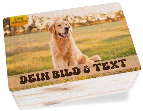 Holzkiste - Foto Bild - Hunde Erinnerungsbox | Hunde Erinnerung Trauer | Verstorbener Hund Erinnerungskiste | Holzbox Toter Hund Erinnerung - 30 x 20 x 14 - Holz - erinnerungen an verstorbene