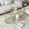 Wolawu Table basse en verre doré pour salon, table centrale ovale à 2 niveaux avec cadre en métal robuste, table d'appoint moderne en verre trempé pour chambre à coucher, bureau à domicile