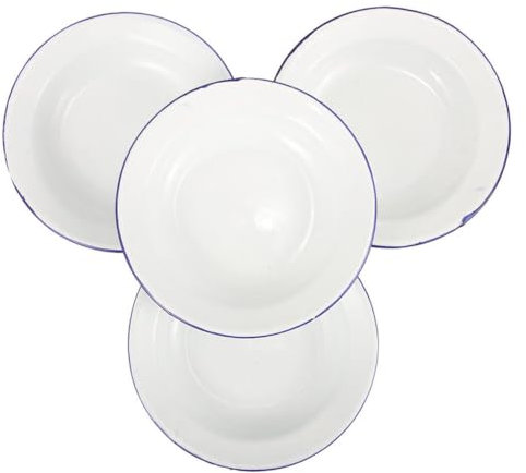 Warmhm Vintage Enamel Plates, 16cm 5pcs Enamelware Salad Plate Nut Serving Trays Dessert Salad Pasta Dinner Veggie Platter for Pasta, Camping, Outdoor, Picnic, BBQ, Butter White