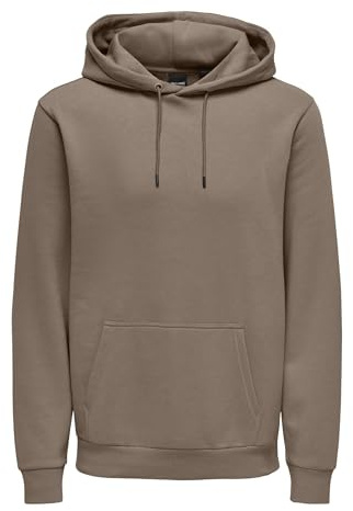 Herren O&S Weicher Kapuzen Pullover Basic Sweatshirt Hoodie Jumper Sweater ONSCERES, Farben:Braun-2, Größe Pullover:S