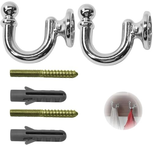 2PCS Silver U Shaped Curtain Tieback Hooks with Screws - Decorative and Durable Metal Holdbacks for Drapes, Curtains, and Window Treatments - Easy to Install, Space-Saving Design