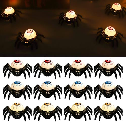 TGKYK Halloween Deko Spinne Teelichter, 12 Stück Halloween Deko Kerzen,LED Teelichter, Halloween Spinne Lampe, Halloween Kerzen LED für Halloween Party Home Dekor