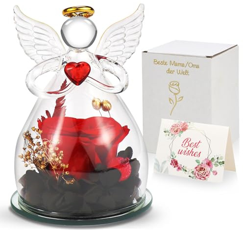 CHRI Geschenke für oma Mama, Rot Ewige Rose Handgemachte Geschenke, Rose Engel Geschenke zum Geburtstag, Weihnachten und Valentinstag (Rot)