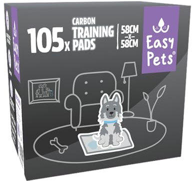 Easypets Trainingspads für Hunde und Welpen Carbon 105 Stück – 58×58 cm – 4-Lagen Superabsorbierend & Auslaufsicher – zur Stubenreinheit & Geruchskontrolle