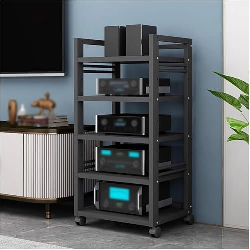 Yoeoefuo HiFi Rack Plattenregal Druckerregal 4/5-stufige AV-Medienständer HiFi-Regal Mit Rollen HiFi-Ständer Audio Rack Multimedia-Rack Offenes Lagerregal Für Home Office Kino(Style 2,4 Tier)