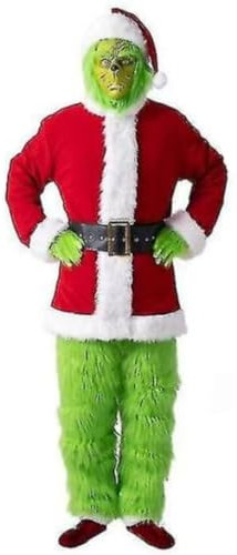 Grinch Kostüm Für Erwachsene 7 PCS Grinch Weihnachtsmann Outfit Grünes Monster Halloween Weihnachtsanzug Mit Maske Und Weihnachtsmütze Cosplay Requisiten XXXL