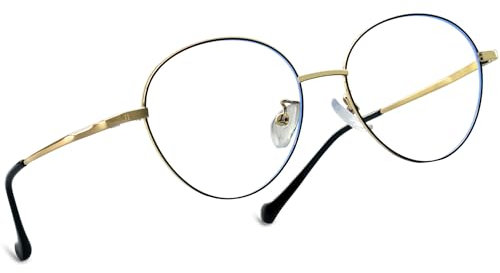 Joopin Elegante Blaulichtfilter Brille Herren Damen und Gaming Brillen Computerbrille mit Metallrahmen Blue Light Glasses for PC and TV(Schwarz/Gold)