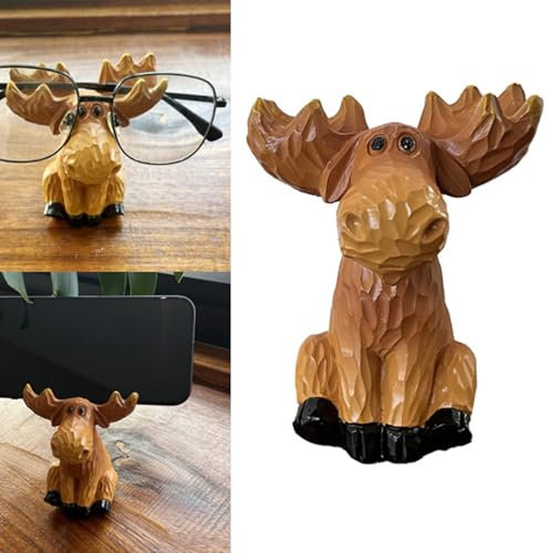 Skurrile Holzschnitt-Optik, handgeschnitzter Elch-Brillen-Halter, Ständer, rustikale Hütte, Hütte, Dekoration, handgefertigt, geschnitzt, Tier-Brillen-Halter, Sonnenbrillen-Präsentationsständer,
