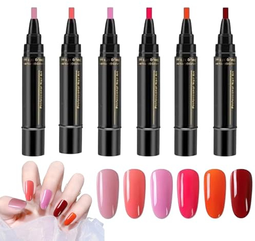 6 Stück GelNagellack Set, 3 in 1 Nagellack Stift, Ideal für zu Hause und Professionelle Maniküre