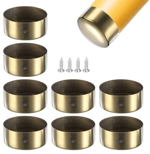 M METERXITY 8-Pack Handrail End Caps, 1.77 Inch/45mm Inner Diameter Stainless Steel Round Handrail End Caps for Furniture/Stair, Guardrail Tube End Cover [Gold Tone]