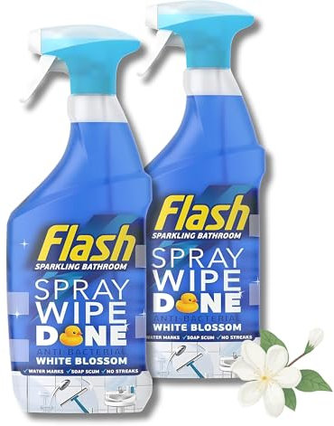 Sparkling Bathroom Antibacterial Cleaning Spray Wipe-Done, 800ml - Pack of 2 with Fresh White Blossom Fragrance for Effective Disinfection and Long-Lasting Clean