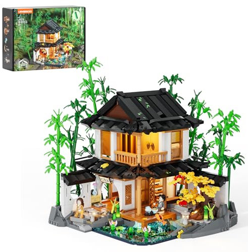 Lumibricks Bamboo House Building Set with Lights – 2432 PCS Retro Chinese Courtyard Cabin & Treehouse with Maple, Koi Pond & LED Effects for Adults & Architecture Collectors