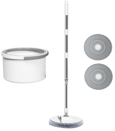 Folpus MOP y Conjunto de Cubos, autodenominado Cabezal de trapeador Redondo de 360 ​​° con 2 Almohadillas de trapeables reemplazables para Azulejos, mármol,