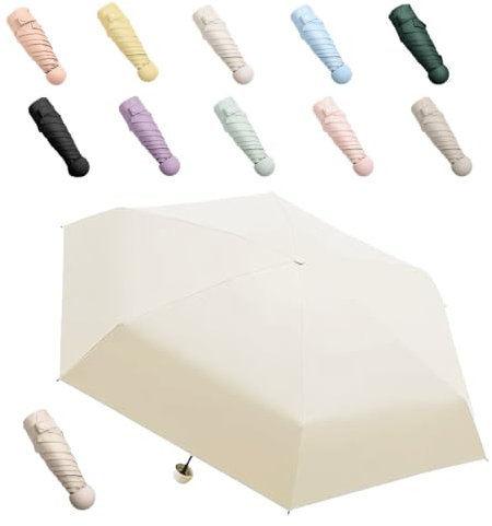 Mini-Regenschirm, Leichter Tragbarer Sonnenschirm, Sonnenschutz Regenschirm, Regen- oder SonnenscheinRegenschirm, Im Freien UV Faltender Regenschirmfür Männer Frauen und Kinder Reise, Beigefarben