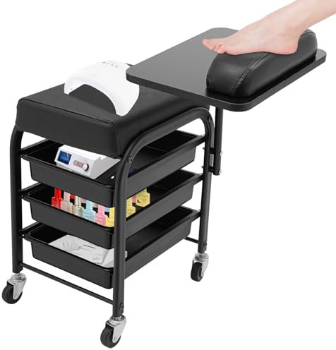 BAOCHADA Chariot de spa portable pour bain de pieds, pédicure, repose-pieds, pédicure, manucure, avec 3 tiroirs, 4 roues universelles et plateau rotatif pour bains de pieds