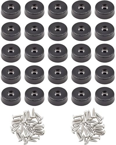 BINCKIN 1 Inch Rubber Feet Chopping Board, Pack of 30 Rubber Buffers, Screwable Rubber Feet, Practical for Cutting Boards, Chairs and Furniture (Black)