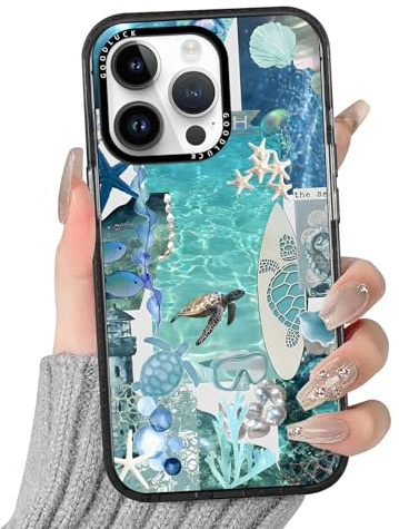 Yoedge Handyhülle für iPhone 14 Pro Hülle mit Schildkröte Muster Blau | Aesthetic Meerestier Frucht Sommer Design Case Mädchen Geschenk Schutzhülle, Transparent Silikon stoßfest Kratzfest Cover