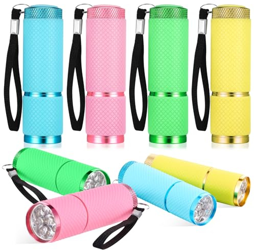 Meng Jiaran 8 Pack Small Torch, Mini Torches Led Super Bright with 9 LEDs,Multicolor Kids Torch with Lanyard,Pocket Flashlight with Rubber Grip for Camping Hiking Outdoors Gift