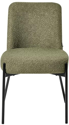 Beliani Set of 2 Boucle Upholstered Accent Dining Chairs Retro Design Iron Legs Base Dark Green Malin