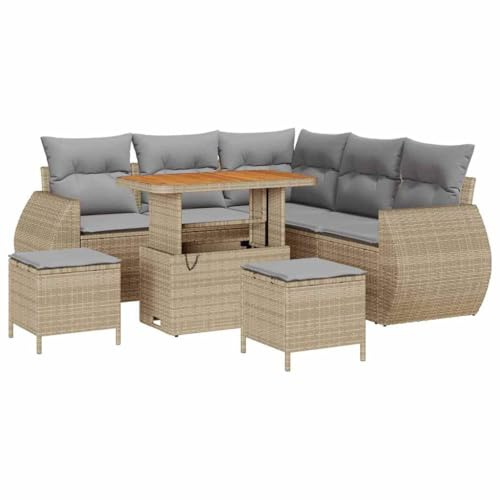 vidaXL 8-teiliges Garten-Sofa-Set mit Kissen, gemütlicher Sitzplatz für 5 Leute, UV-beständiges Poly-Rattan und Stabiler Stahlrahmen, perfekt für Terrasse, Lounge, Veranda oder Balkon