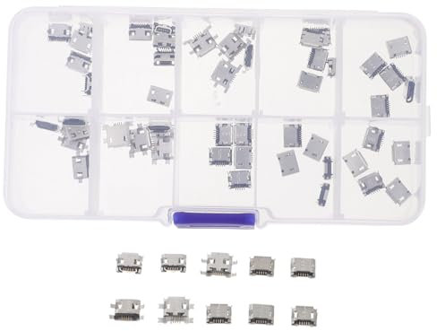 VILLCASE 50 Pièces Prises Micro USB Femelles Connecteurs Soudés Standard pour Amélioration de Connectivité USB