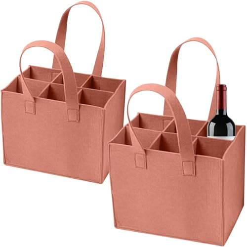 LandReCol 2 Stück Flaschenträger 6 Flaschen, Faltbare Flaschentasche mit Herausnehmbaren Trennwänden, Waschbare Filztasche Weinflasche und Getränketasche für Picknick, Reise und Party