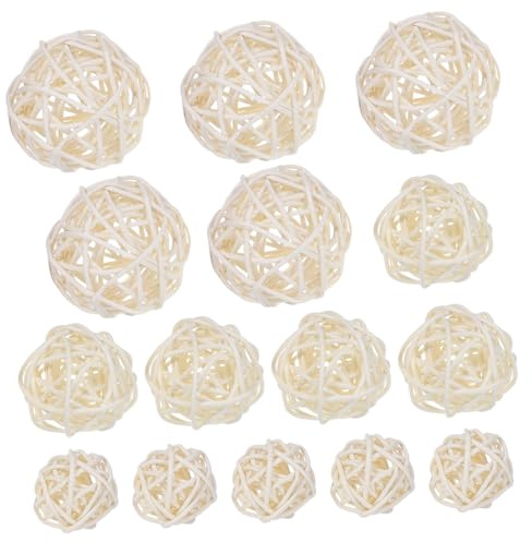 ULTECHNOVO 15er Set Rattankugeln 3-5cm Weiß Deko Kugeln | Geflochtene Bälle für Vasenfüllung & Mobiles, natürliche Optik schafft warme Atmosphäre, ideal für DIY Bastelprojekte