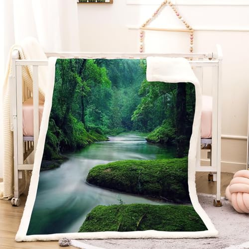 RFFLUX 3D Wald Kuscheldecke 150x200cm Warmer Winter Weich Wasserfall Sherpa Decke Microfaser Fleecedecke Wohndecke Flauschige Couchdecke Sofaüberwurf Blanket Tagesdecke（Stil 47-12）