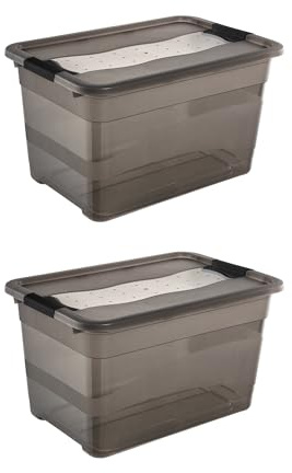 keeeper cornelia 2x Aufbewahrungsbox mit Deckel und Schiebeverschluss, 59,5 x 39,5 x 34 cm, 52 l, Crystal Grey