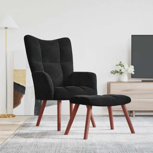 Frdhee Lesesessel Wohnzimmersessel,Relaxsessel mit Hocker Schwarz Samt,Relaxliege für Wohnzimmer & Schlafzimmer Heimkino
