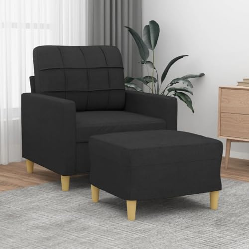 Teenpull Sessel mit Hocker Schwarz, 60 cm Sitzbreite, Stoffbezug, Metallgestell, Relaxliege für Wohnzimmer, Schlafzimmer, Büro, 110 kg Belastbarkeit