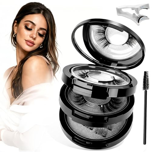 Magnetische Wimpern Set - 2 Paar Magnet Wimpern + 4 Paar HalbWimpern | Wimpern Magnetisch Natürlicher Look kein Kleber, mit Applikator - Wiederverwendbare Magnetic Lashes für Alltag und Party