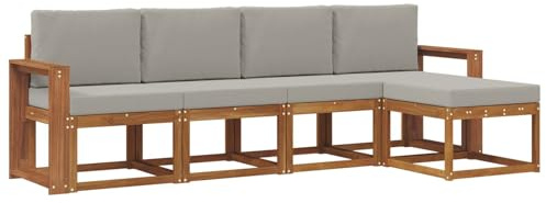 vidaXL Outdoor-Sofagarnitur mit Kissen 5 pcs Natürlich und Hellgrau, Moderner Garten-Sofa-Set, Robustes Lounge-Möbel für Terrasse und Patio, Akazie für den Garten