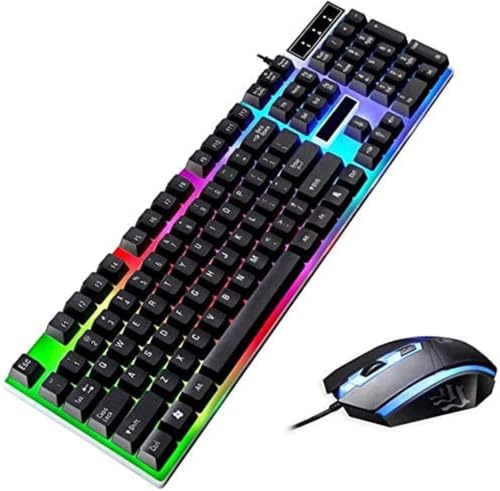 XIUNYIE Compatto USB Keyboard Mouse Combo Set, Meccanico Illuminato LED Gioco Set Ergonomico per PC Gamer Wired Compatibile con Laptop E Sportivi Set