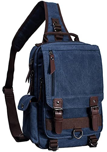 Segeltuch Multifunktions Sling Rucksack Vintage Canvas Pack Bag Fahrradrucksäcke Schulterrucksack Umhängetasche Daypack Cross für Outdoor Sport Radfahren Wandern