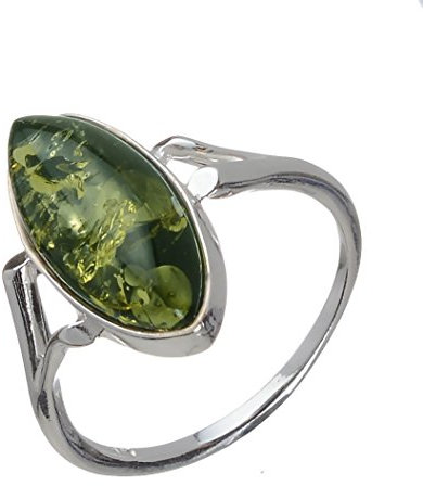 HolidayGiftShops Ring für Erwachsene aus Sterlingsilber und baltischem grünem Bernstein Herbst - Größe 16.5