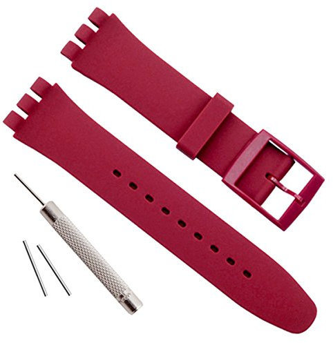 Remplacement étanche en Caoutchouc de Silicone Bracelet de Montre Watch Band pour Swatch (17 mm X 19 mm 20 mm) (19 mm, Rouge foncé)