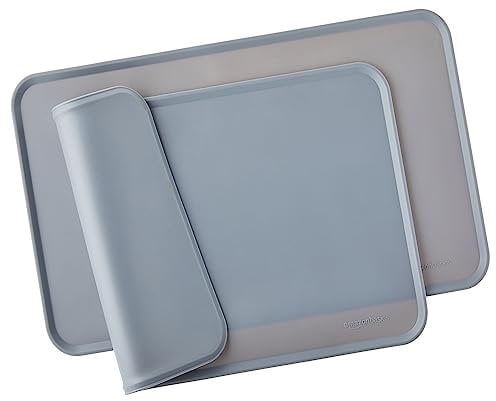 Amazon Basics Wasserabweisende Napfunterlage aus Silikon, Unterlage für Haustierfutter, 47 x 29 cm, Grau (2er-Pack), Einzelbett