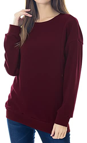 Smallshow Women's Fleece Maternity Nursing Sweatshirt Breastfeeding Tops Medium Burgundy