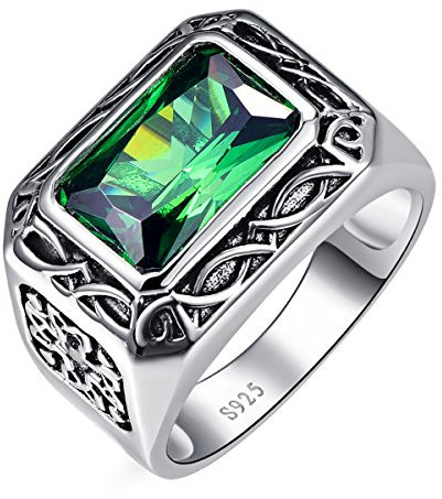 BONLAVIE 6.85CT Luxus Männer Ring Jade Silber Ring 925/1000 Verlobungsring 58(18.5)