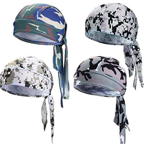 Chuangdi Schweißableitende Beanie-Mütze, Schädelmütze, schnell trocknende Piratenhüte für Damen und Herren (Tarnmützen, 4 Packungen), Camouflage-Kappen, 4 Packs-a