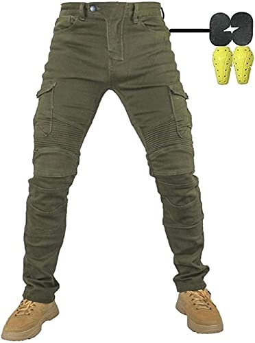 CBBI-WCCI Uomo Moto Biker Jeans Rinforzato Protezione Pantaloni Linning Includono Armature Motorcycle Pants (XXL= 36W / 32L, Verde)