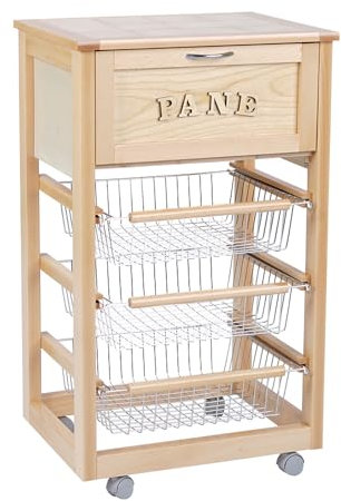 LIBEROSHOPPING.eu - LA TUA CASA IN UN CLICK Carrello da cucina con ruote LANDHELL LUSSO portapane e portafrutta (Naturale)