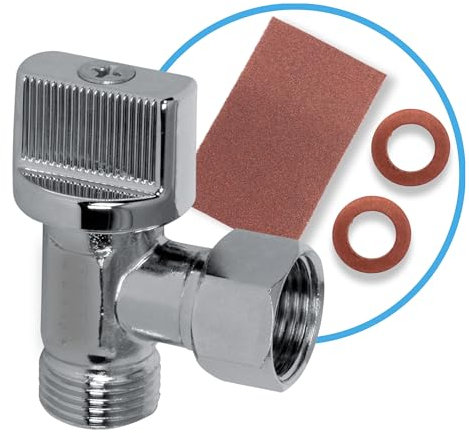 BYMEO, Robinet d’arret WC, 3/8 Equerre, 1/4 De Tour à Fermeture Rapide, Matériel De Plomberie Professionnel Fournie Avec 2 Joints Fibre 3/8 + Toile Emery Fine, Adaptable Sur Tout Type De Toilette.