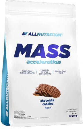 ALLNUTRITION Mass Acceleration Gainer Nahrungsergänzungsmittel - Kohlenhydrat- und Tierisches Protein Pulver für Muskelaufbau & Leistungssteigerung - Glutenfrei - 3000g - Chocolate and Cookies