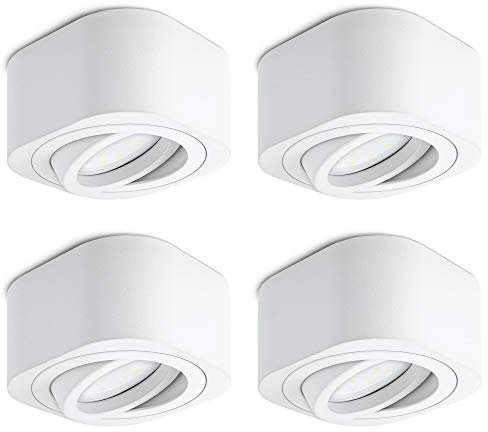 SSC-LUXon 4 Stück TEARA Aufbauspot LED weiß, flach & schwenkbar dimmbares LED Modul 4W warmweiß 230V - Decken Aufbauleuchten